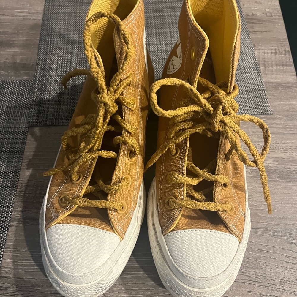 Converse Chuck Taylor All Star High Top Sneakers - Mustard Yellow Platform - Picture 2 of 3